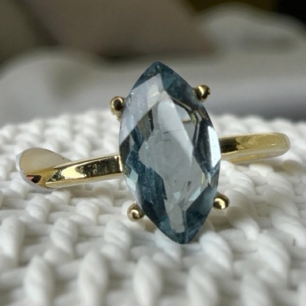 💚 Belgian Teal Fluorite Ring— Marquise Cut Ring — 18K Gold Plated 925 Size 6